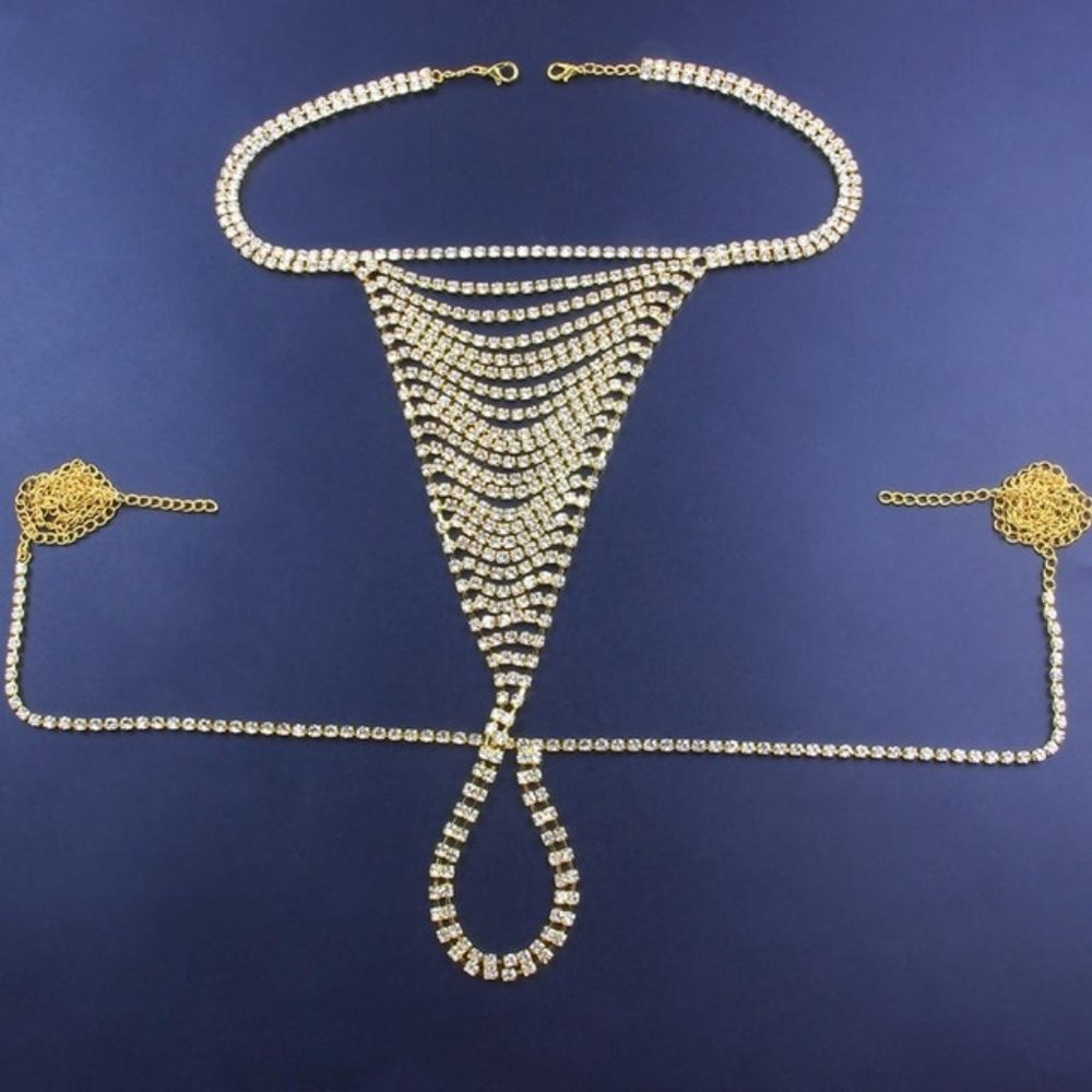 Rhinestone Crystal Thong Body Chain Bikini G-String Belly Waist Jewelry Women - Picture 6 of 9